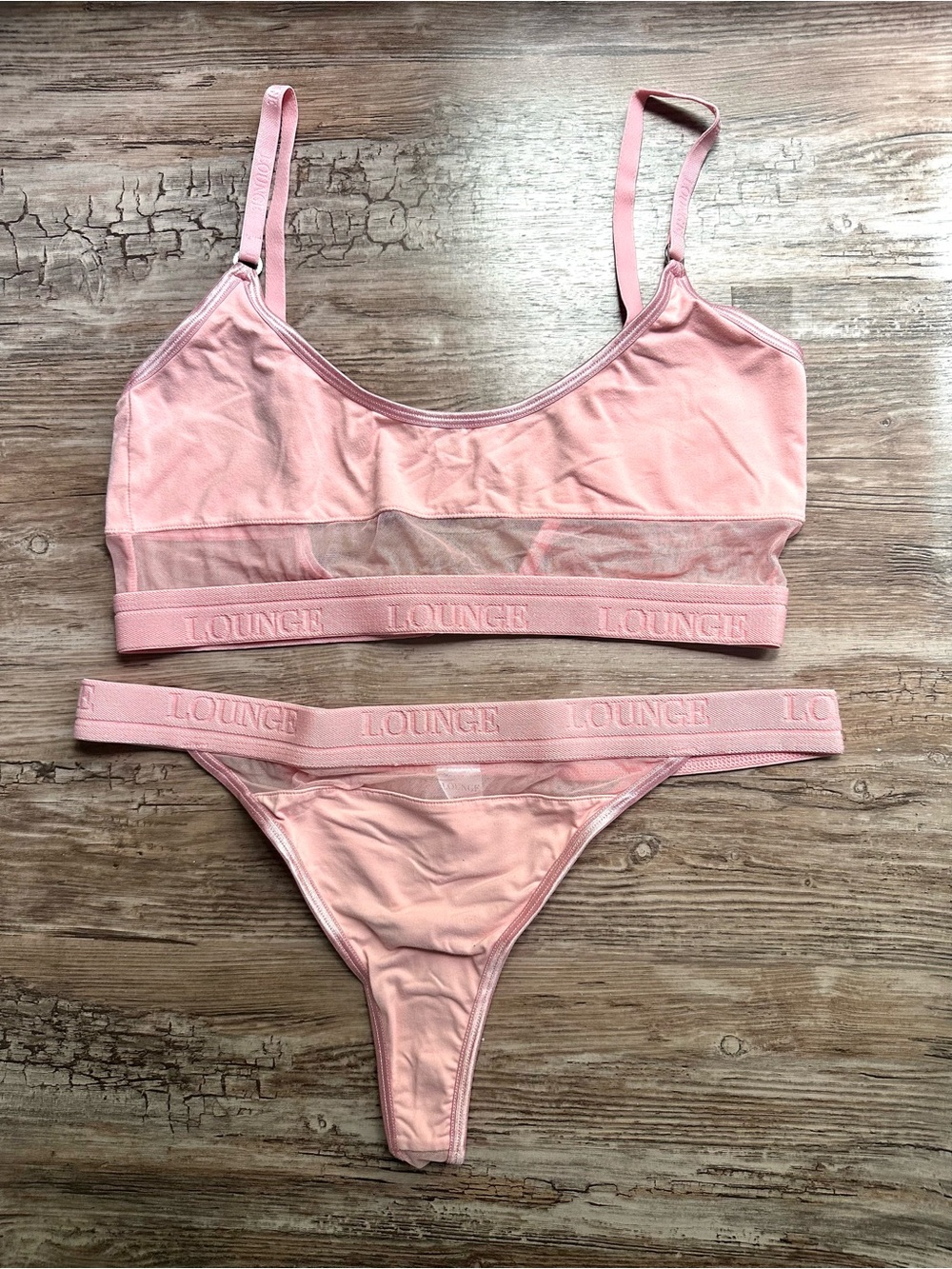 Lounge Underwear Mesh Bralette & Bikini Set in Blush Pink